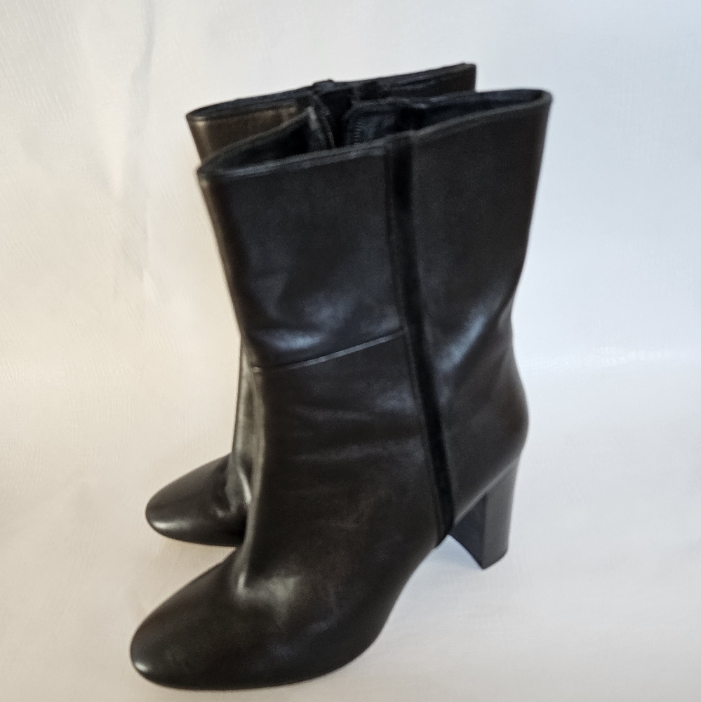 Boden Black Leather Ankle Boots Block Heel